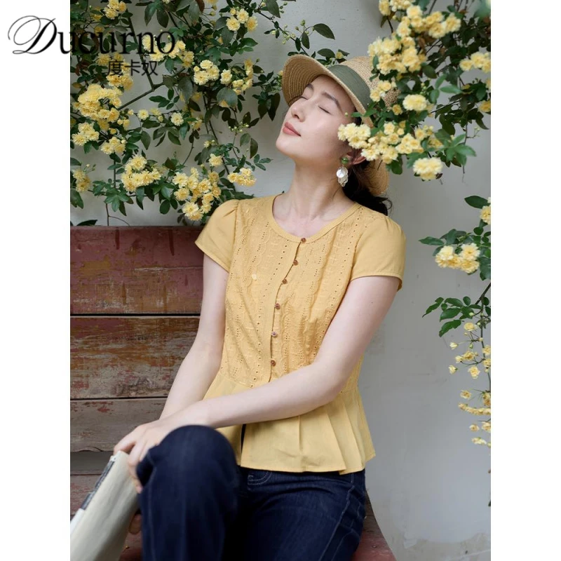 文艺时尚黄色衬衫女短袖修身设计感夏季2025新款气质小众显瘦上衣