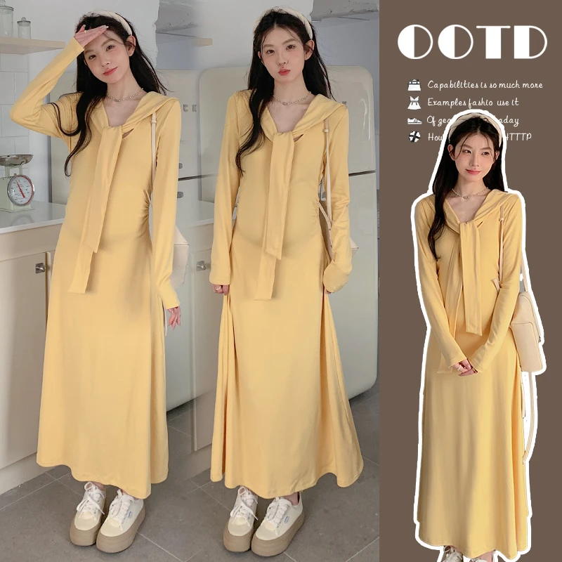 孕妇装秋装披肩假两件长裙2025新款春季连衣裙孕妈高级感穿搭裙子