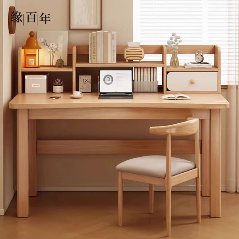 实木腿书桌书架一体桌家用儿童学习桌卧室小户型电脑桌写字桌子