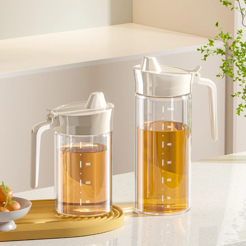 厨房奶油风玻璃油壶大容量加厚不挂油防漏家用食品级油盐酱醋油壶