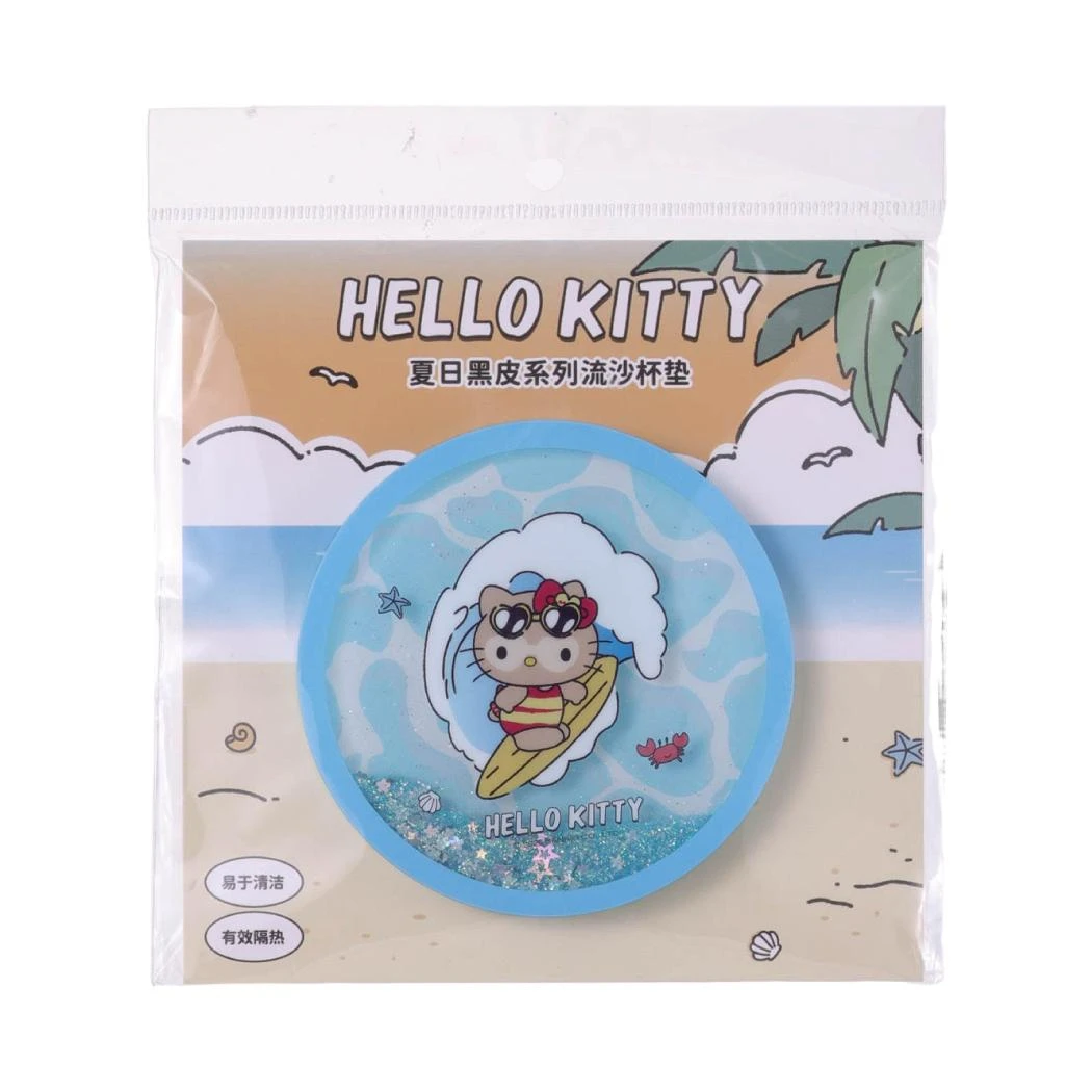 Hello Kitty夏日黑皮系列-亚克力流沙杯垫