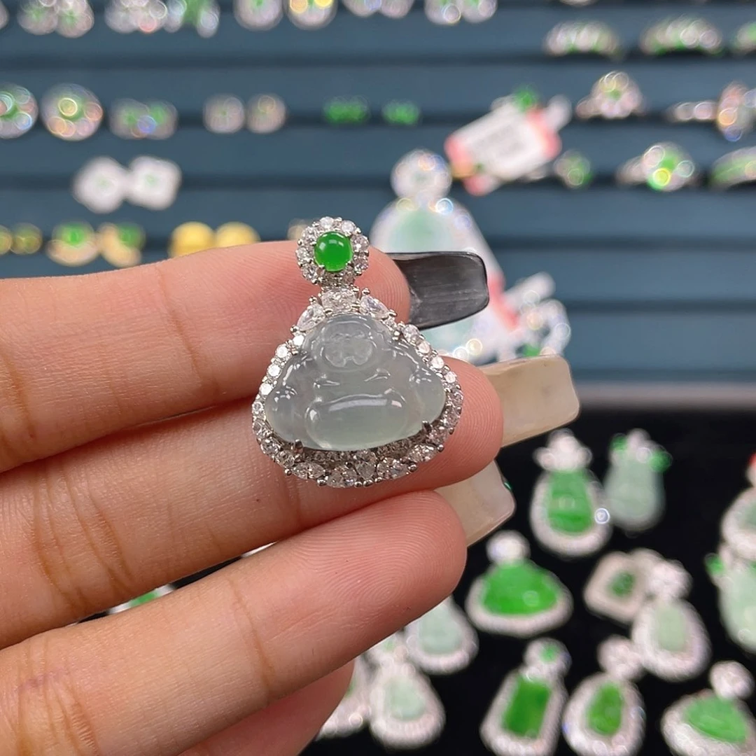 吊坠(不含链)银S925镶嵌翡翠