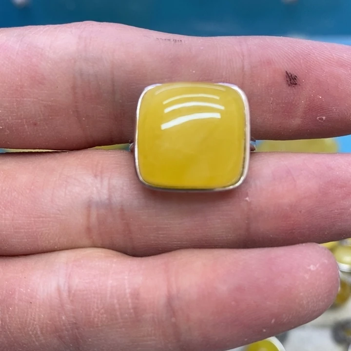 蜜蜡裸石银S925镶嵌戒指