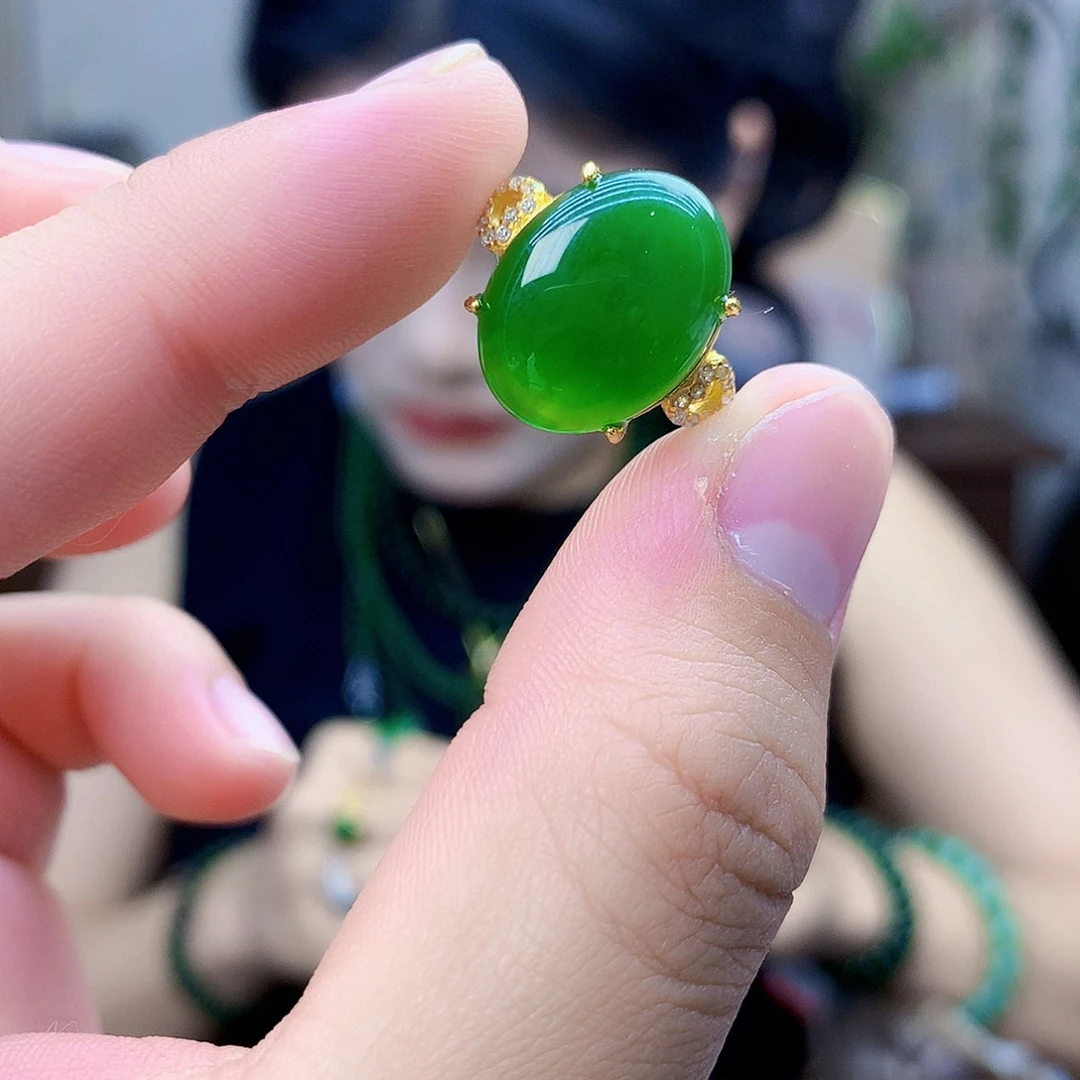 和田玉（碧玉）银S925镶嵌吊坠(不含链)用****0戒指