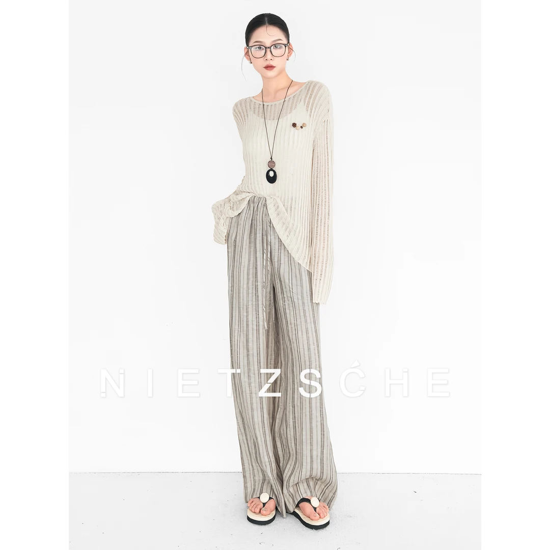 Nietzsche｜假日条纹裤｜1oo%亚麻 色织提花 松弛女人休闲裤90043