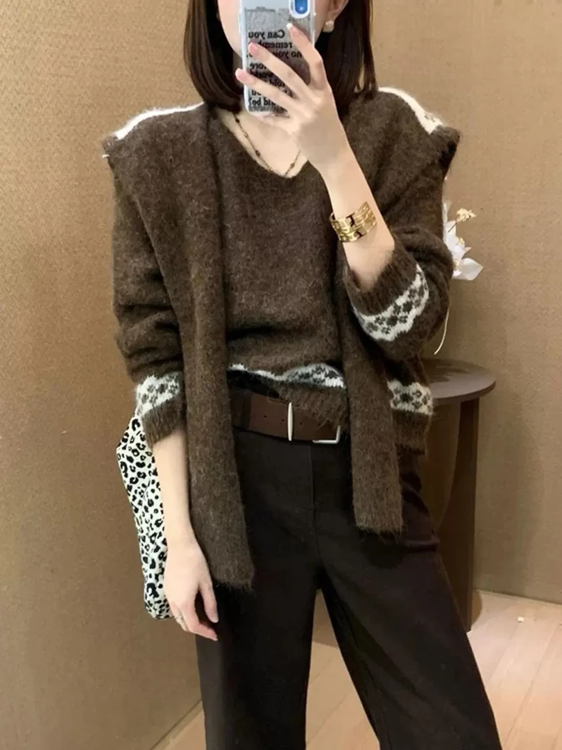 2263-3-CQ咖色新款针织➕披肩毛衣（80-135）