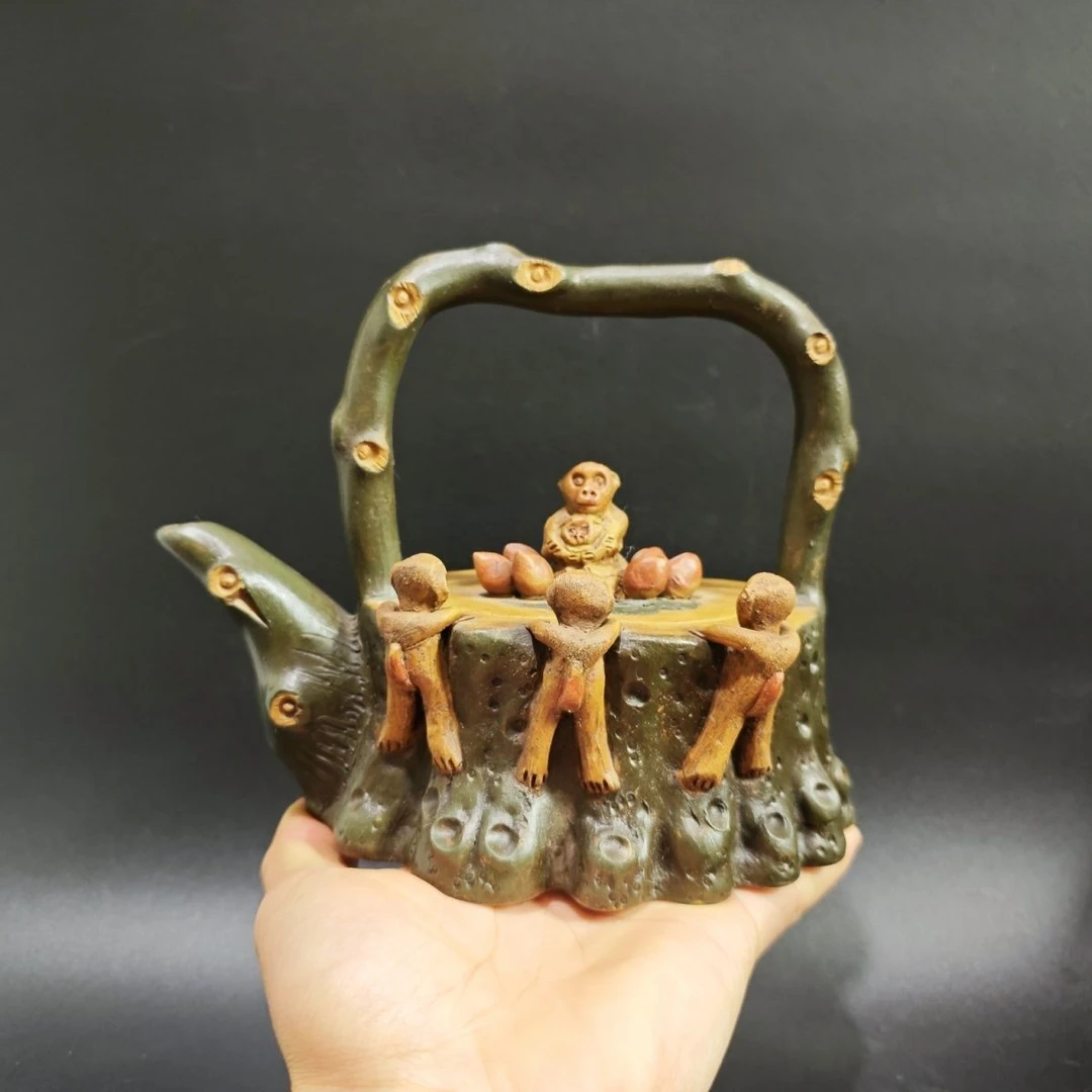 原矿段泥猴子提梁壶家用收藏功夫壶茶具