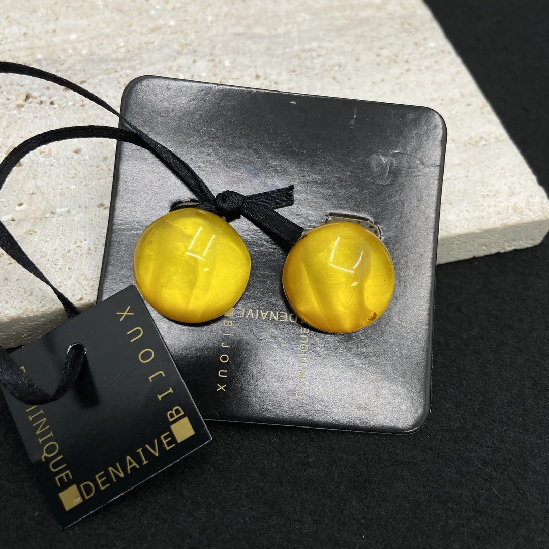 合金树脂耳饰 【Liz璇子】Dominique黄色豆豆耳夹H43614无鉴赏期