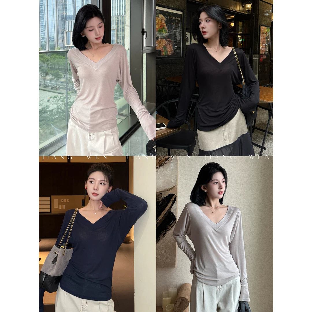 【瘦瘦TEE】“莱赛尔+羊毛”V领长袖修身显瘦打底衫