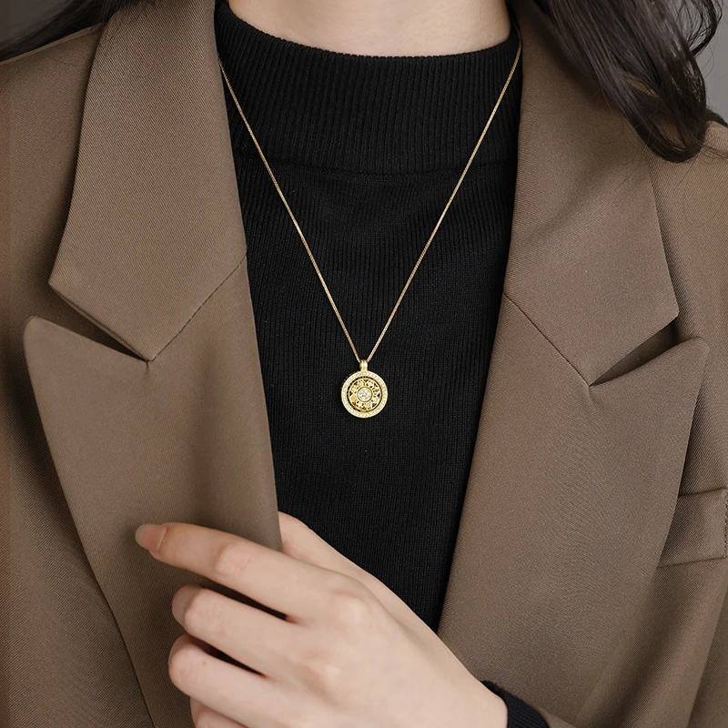 坠链均925银合成锆石 八宝罗盘项链女2025配饰锁骨链毛衣链颈链