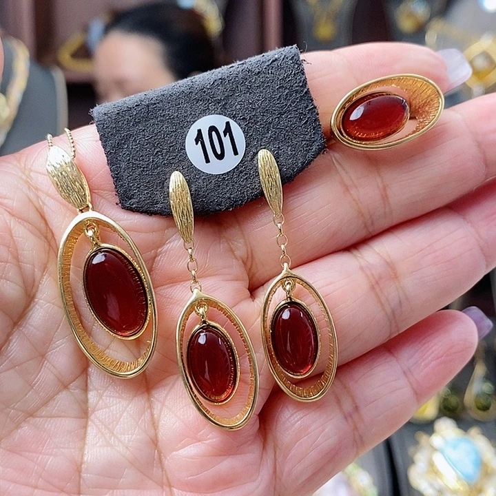 琥珀颈饰银S925镶嵌套装