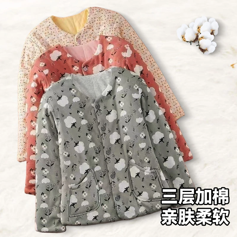 中老年女装秋冬小棉衣加绒保暖棉服洋气妈妈装碎花小花袄短款外套