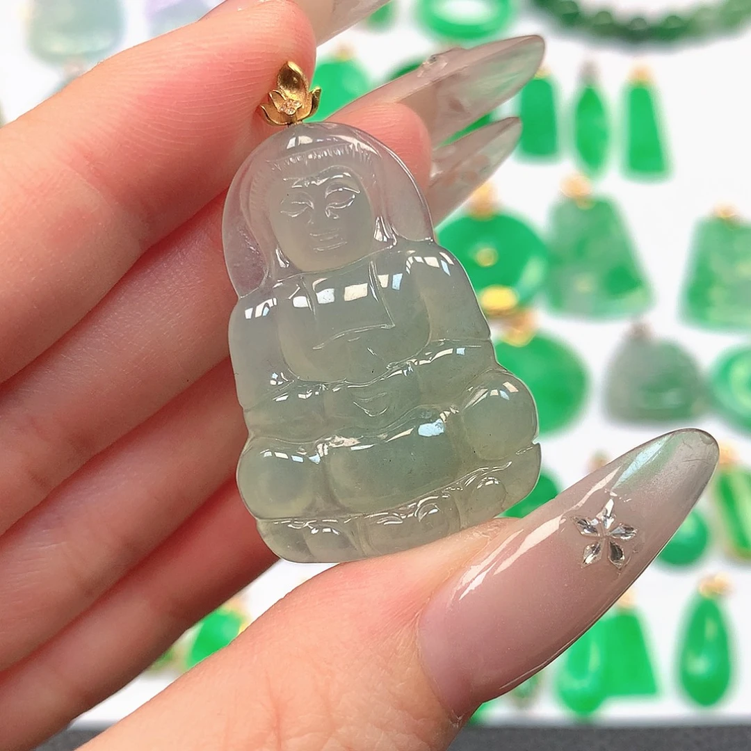 翡翠18K金镶嵌吊坠(不含链)