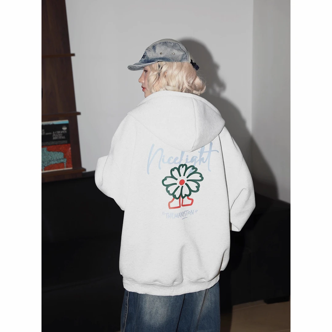 MANYSTON他集美式高街连帽卫衣女春秋季长袖拉链开衫外套宽松上衣