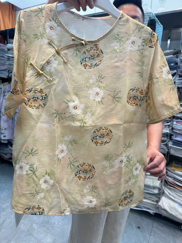 新中式国风碎花衬衣绝美夏装半袖