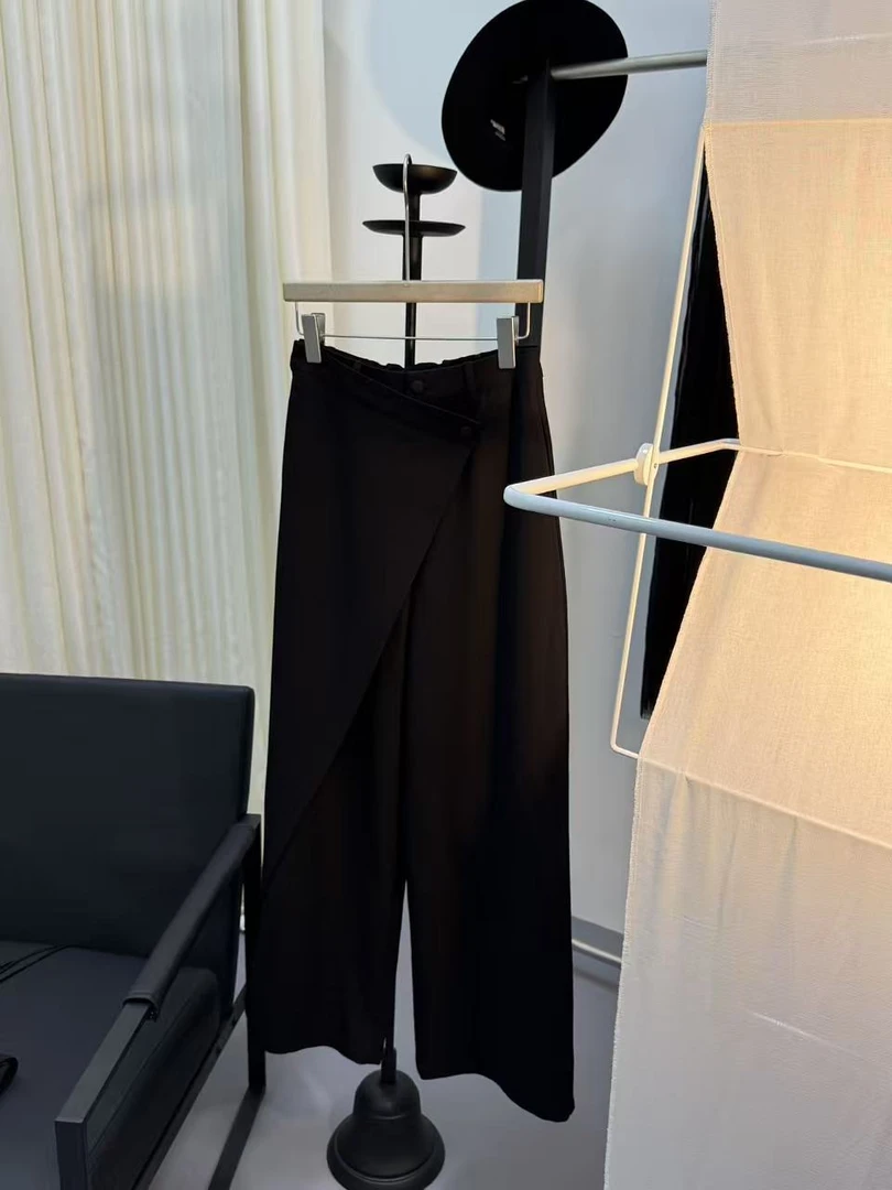 【凌舟】原创设计师款中高腰纯色阔腿裤百搭不规则立体剪裁西装裤