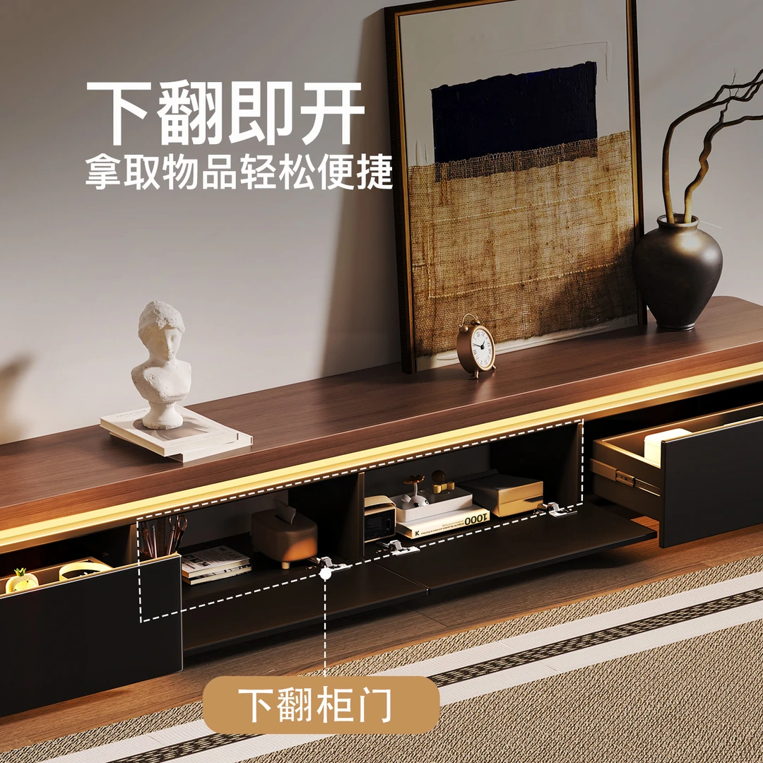 落地电视柜客厅家用中古风2025新款储物收纳柜一体电视机柜组合