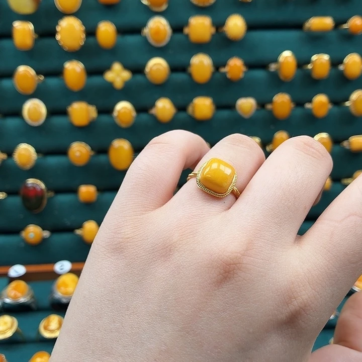 琥珀银S925镶嵌戒指