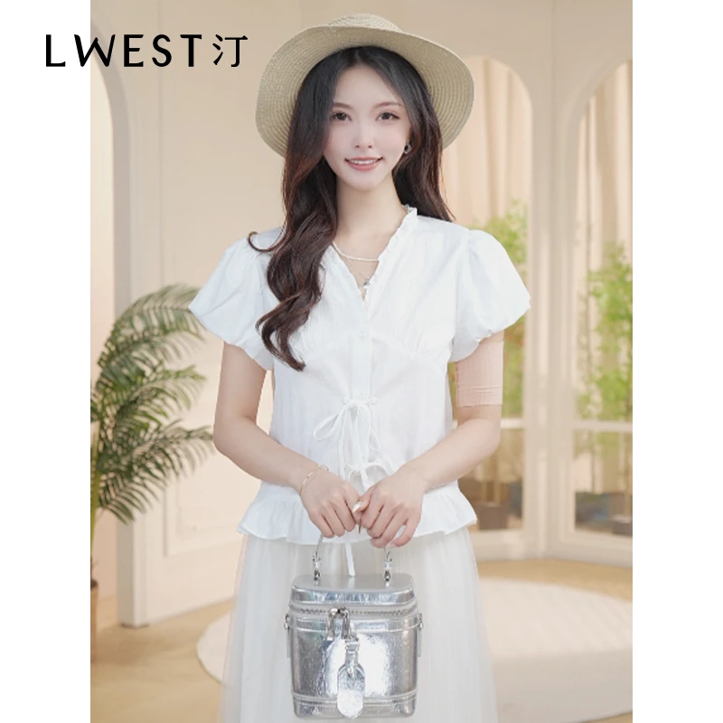 朗文斯汀2025夏装新款短袖显瘦V领设计雪纺衫DAMX5206C09924