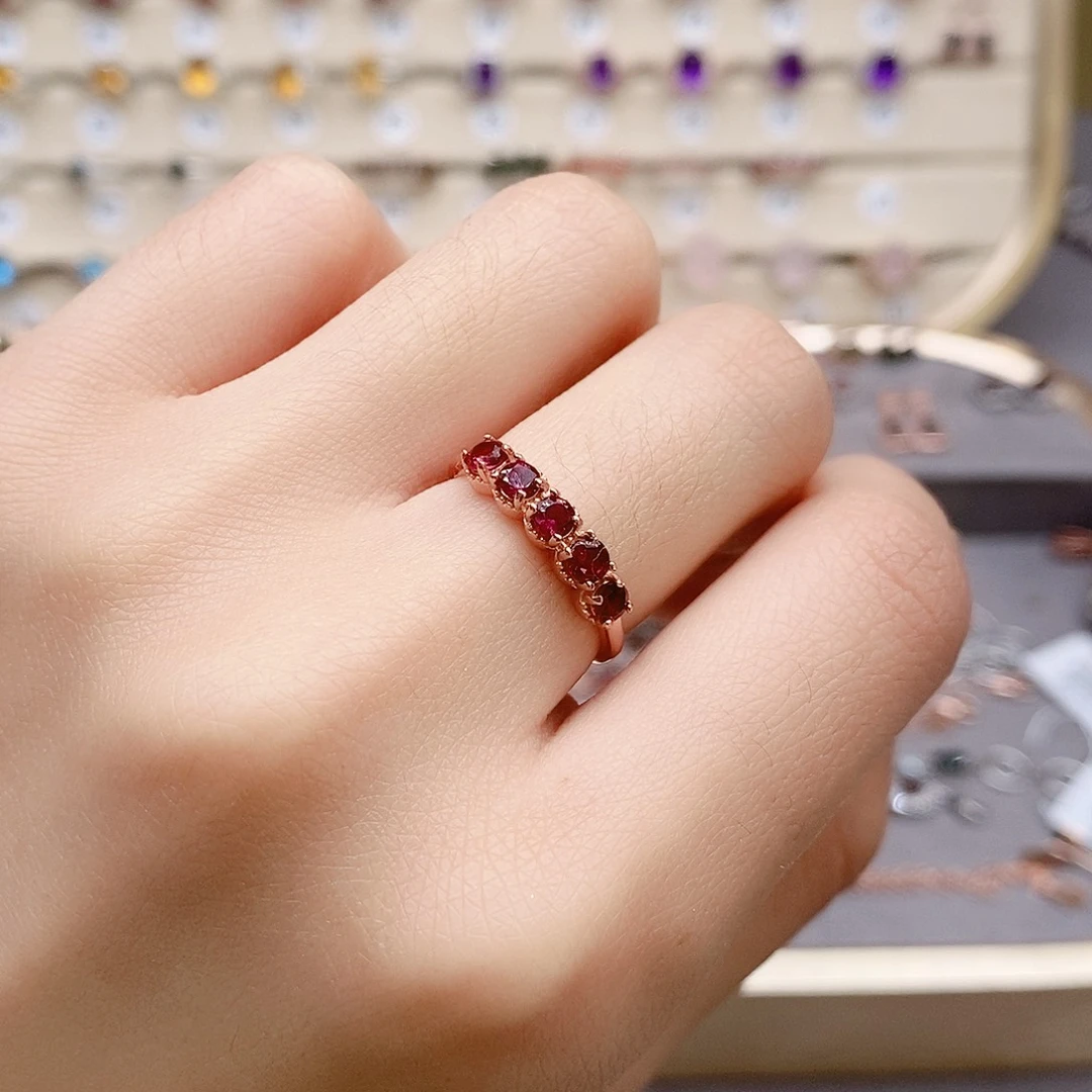 石榴石戒指银S925镶嵌戒指