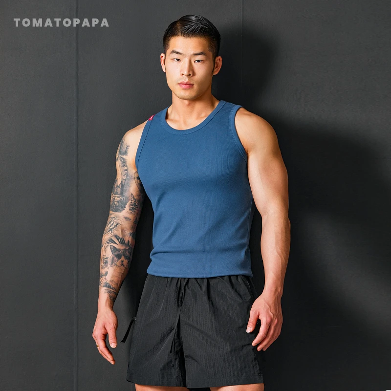 TOMATOPAPA修身无袖潮牌背心2025夏季健身打底运动弹力运动衣