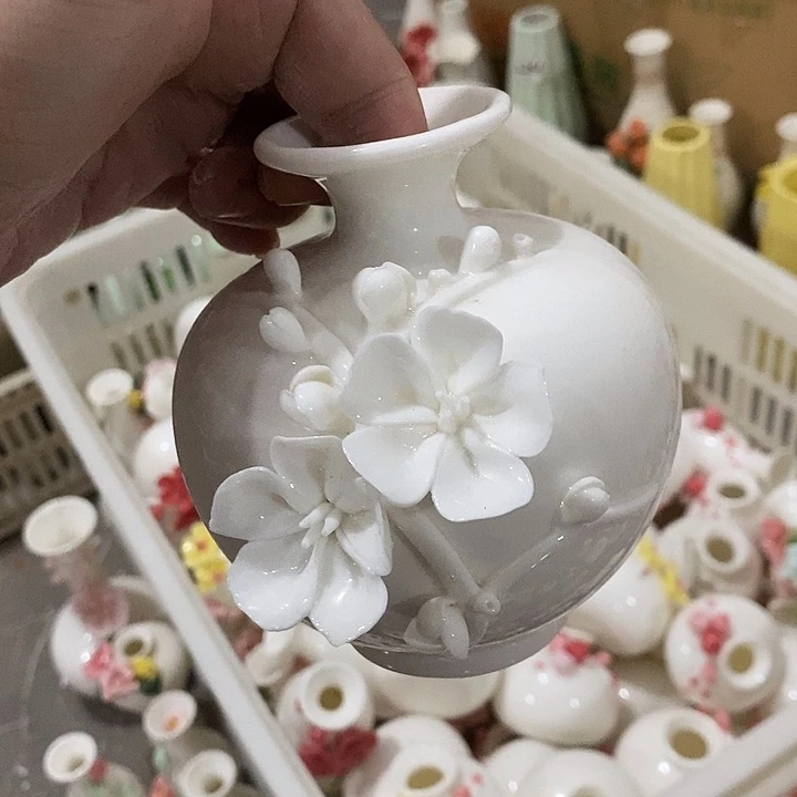 瓷片纯手工陶瓷花摆件1瑕