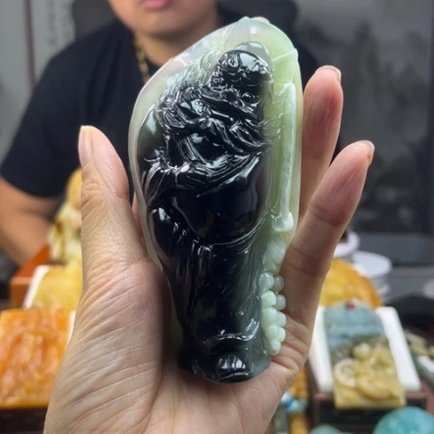 岫玉挂件未镶嵌人**味手把件