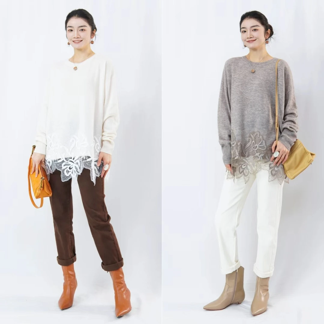 CHUN·「雅典蕾丝拼接针织衫 」气质时尚休闲宽松显瘦秋冬休闲复古百