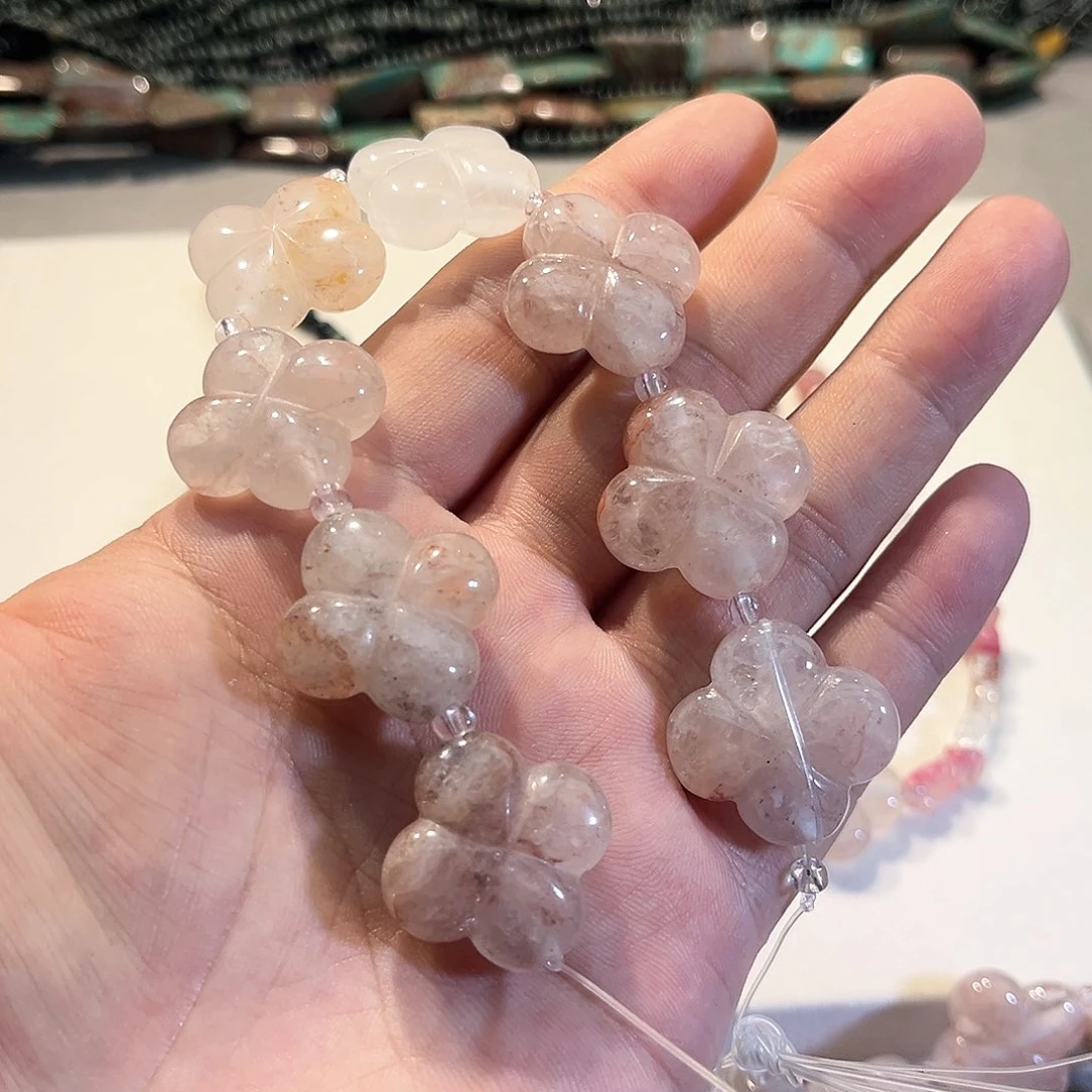 玛瑙/玉髓合金珠宝半成品红椒花雕刻25mm8颗