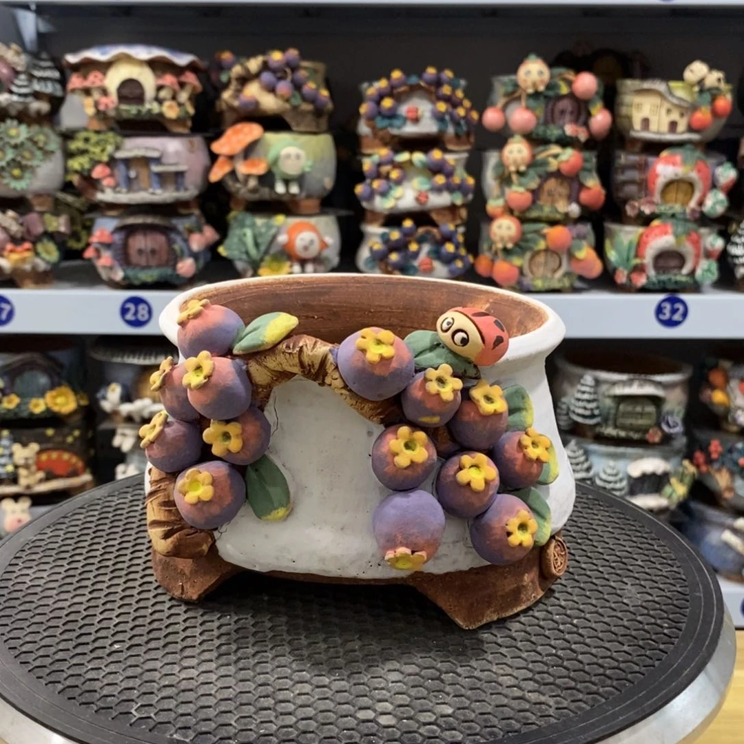 红陶?****2白狐微瑕花盆