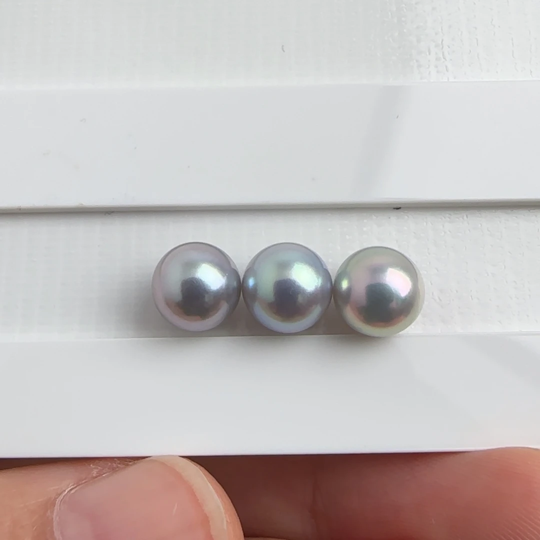未镶嵌海水珍珠裸珠Akoya真多麻色系马卡龙3珠组合