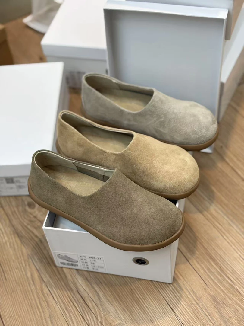 老张家真皮小土豆勃肯鞋平底单鞋女牛皮一脚蹬懒人休闲百搭乐福鞋