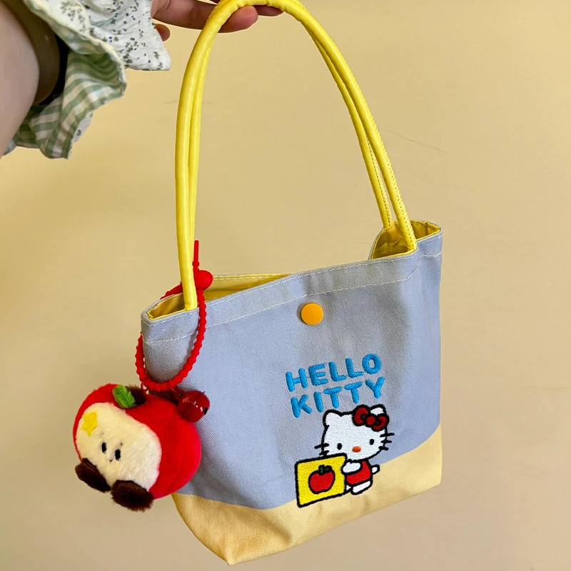 哈喽撞色手拎包高多巴胺可爱卡通颜值刺绣手提包大容量便携