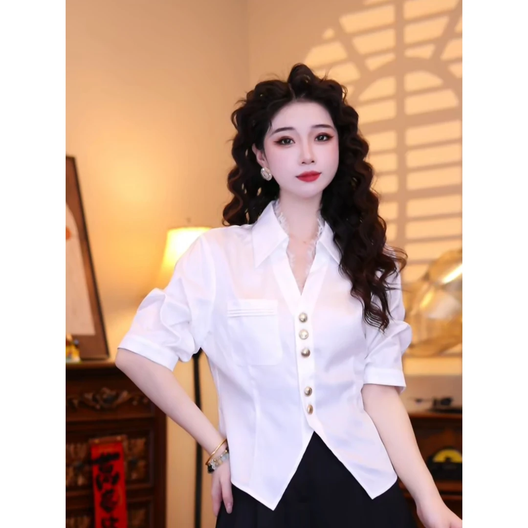 蒋肉肉【盛夏佳人】港味复古时尚气质短袖上衣02645