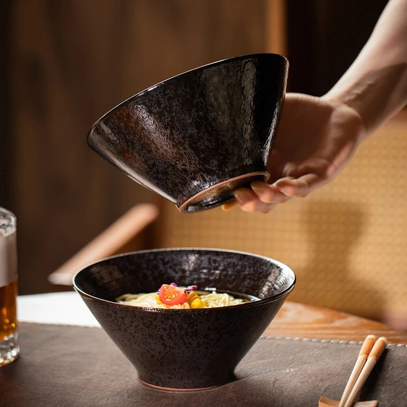 复古轻奢斗笠碗釉下彩拉面碗套装日式陶瓷餐具定制批发日式餐具