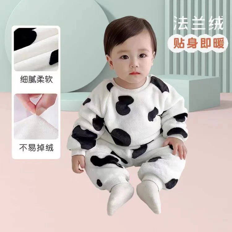 小孩加绒睡衣套装衣服男女童秋冬季法兰绒宝宝家居服冬装婴儿童装
