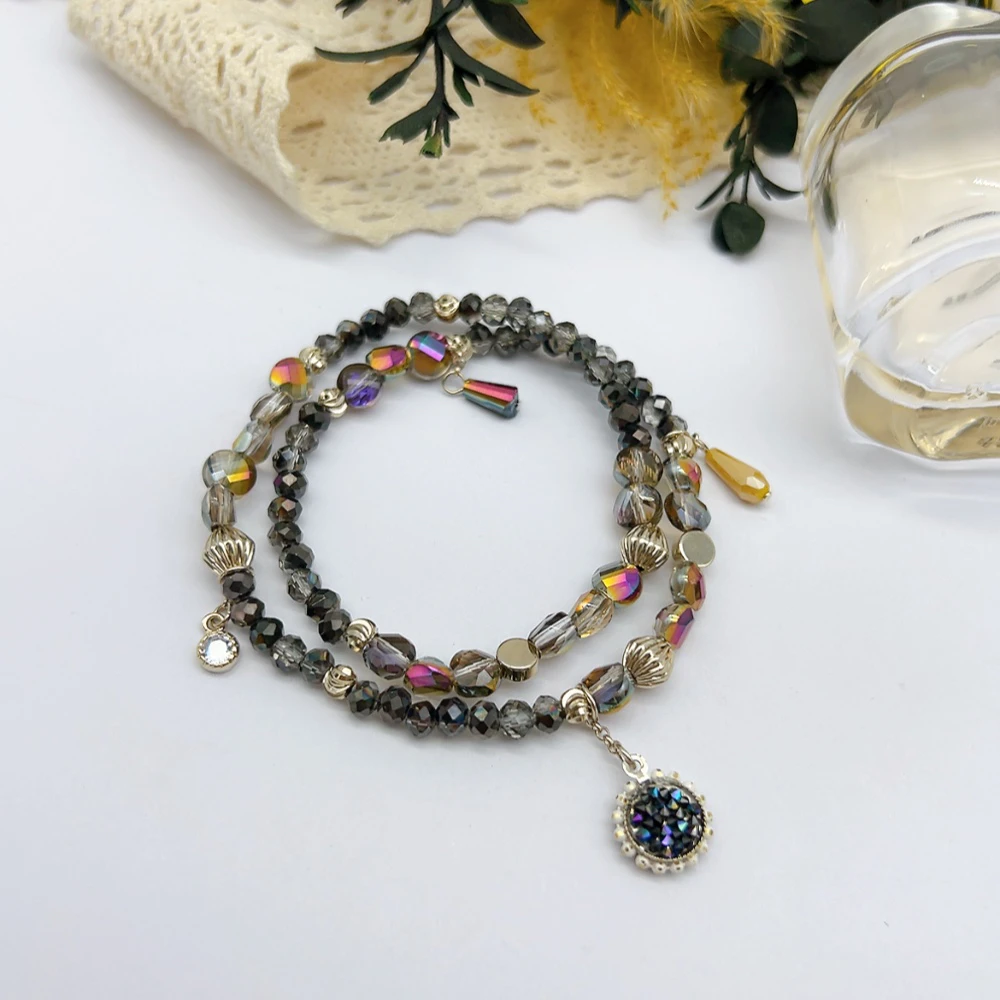 铜合金仿水晶手链 03316 好啊商店 水J串珠双层手链 弹力绳