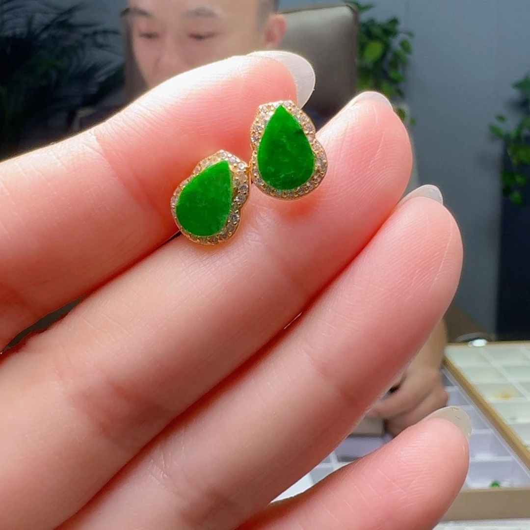 银S925镶嵌翡翠耳饰天然