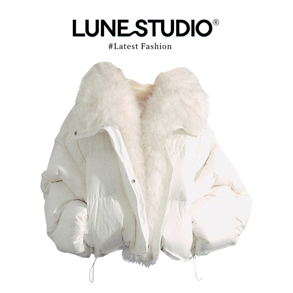 MARIE.COCO韩式小众不撞款时尚风奶白色毛领拼接短款棉服外套女