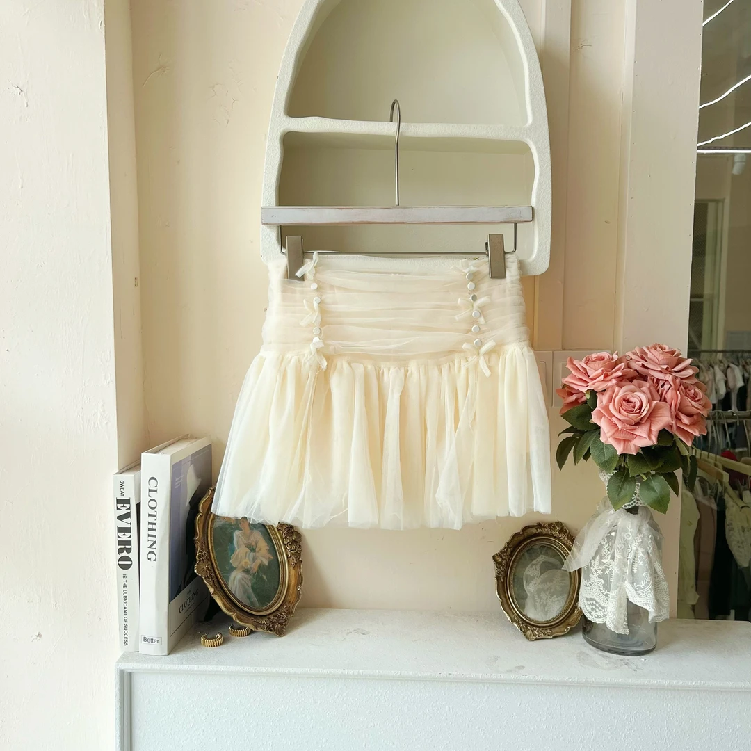 LHTE青青大码衣橱 夏款法式浪漫甜美高腰显瘦半身纱裙D3358米杏色