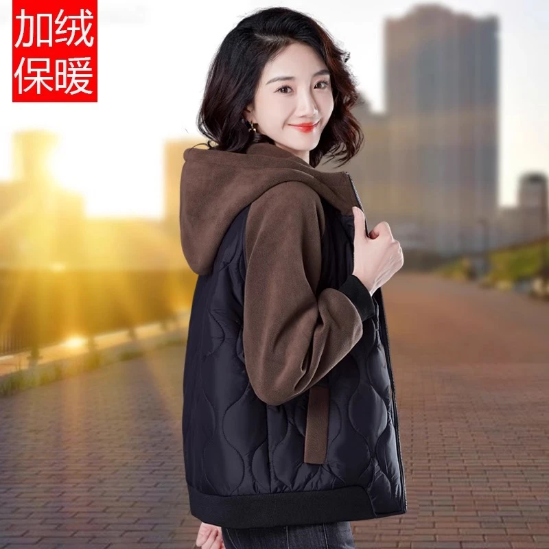 短款秋冬夹棉棉衣女冬装外套2025年新款中年加绒连帽羽绒棉服小棉