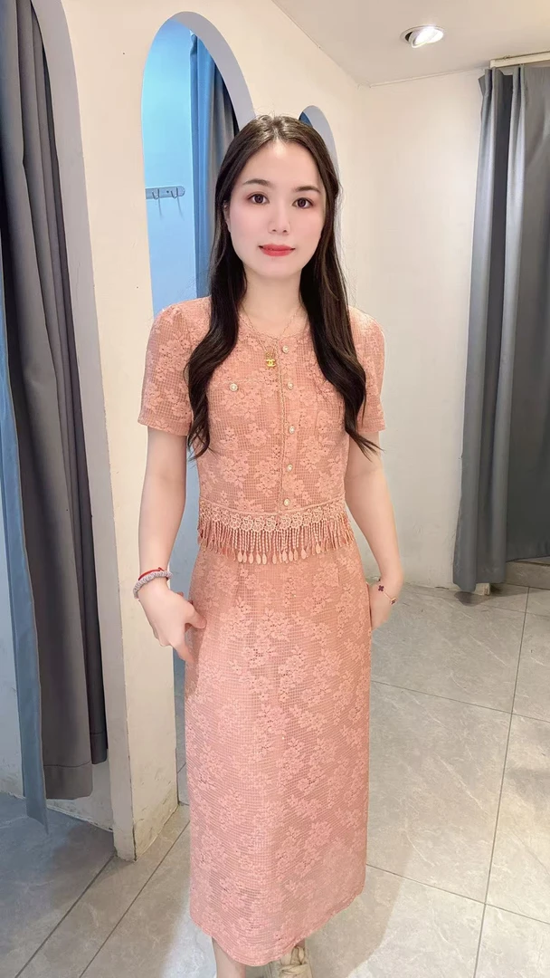 丹妮丝夏季新款蕾丝刺绣中式显瘦名媛蕾丝气质法式假两件连衣裙