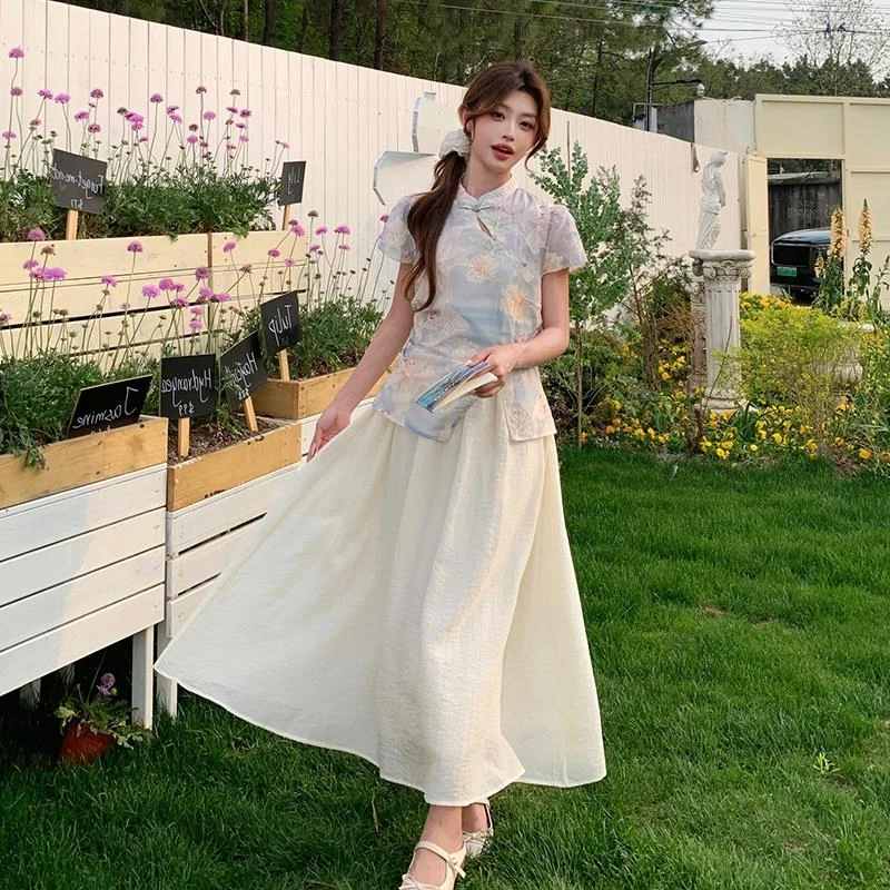 国风中式禅意假两件改良旗袍连衣裙女2025夏季新款修身气质长裙子