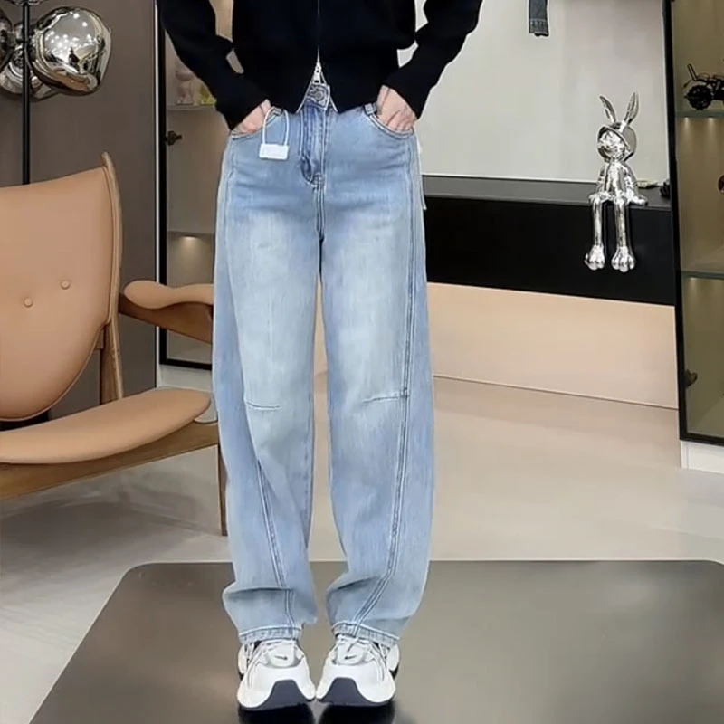 弹力直筒牛仔裤女2025年春夏新款大码窄版拖地裤显瘦宽松阔腿裤子