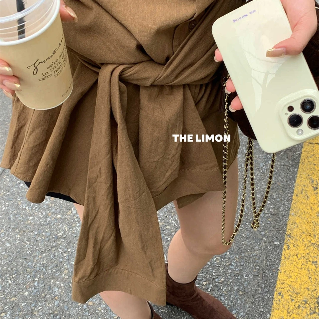 城市游记|【柠檬绿茶】法式气质交叉绑带设计感短裙衬衫