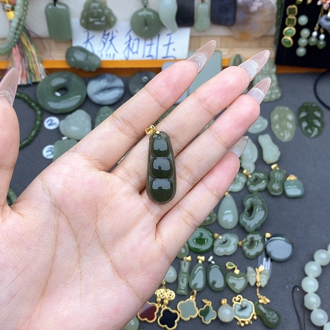 和田玉银S925镶嵌吊坠(不含链)