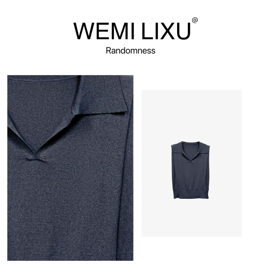 WEMI LIXU“秘鲁午后”夏季时尚翻领结构款女装修身无袖针织衫1098