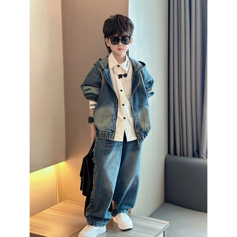 儿童牛仔套装秋季2025新款中大童洋气韩版男孩秋装两件套童装潮