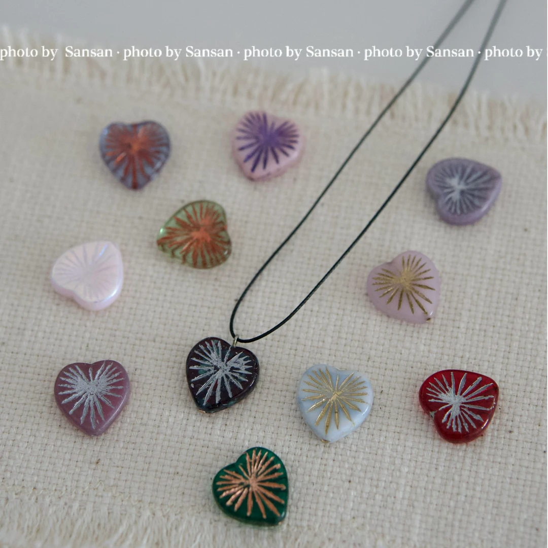 放射爱心系列|原创手作捷克珠项链黑绳系列