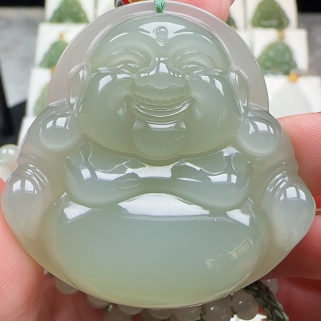 和田玉足金镶嵌吊坠(赠链)